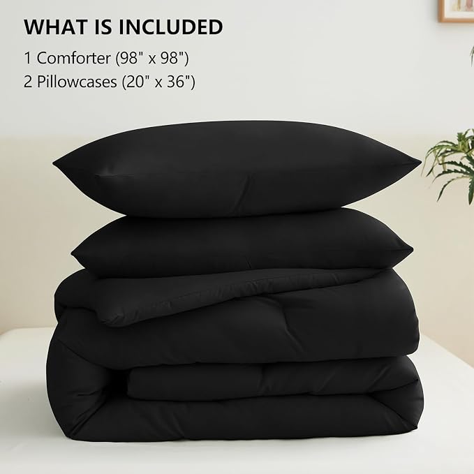 CozyLux Oversized Queen Comforter Set Black, 3 Pieces 98x98 Solid Breathable - Image 6