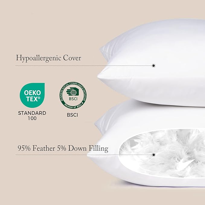 puredown® Feather Down Filled 14x22 Pillow Inserts, Lumbar Pillow Inserts - Image 2