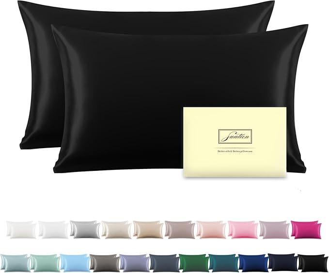 Silk Pillow Cases 2 Pack Soft Breathable and Sliky King Size Pillow Cases Set by Suatien