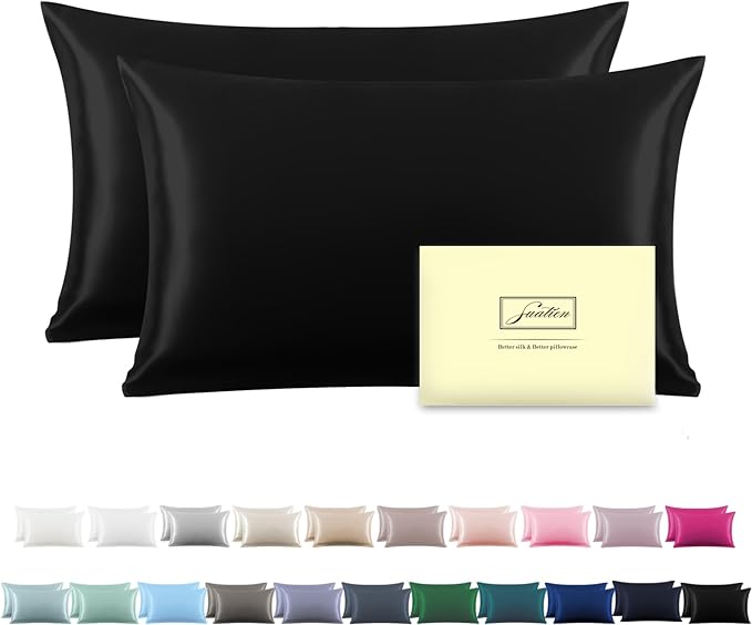 Silk Pillow Cases 2 Pack, Soft Breathable and Sliky Standard Size Pillow Cases by Suatien