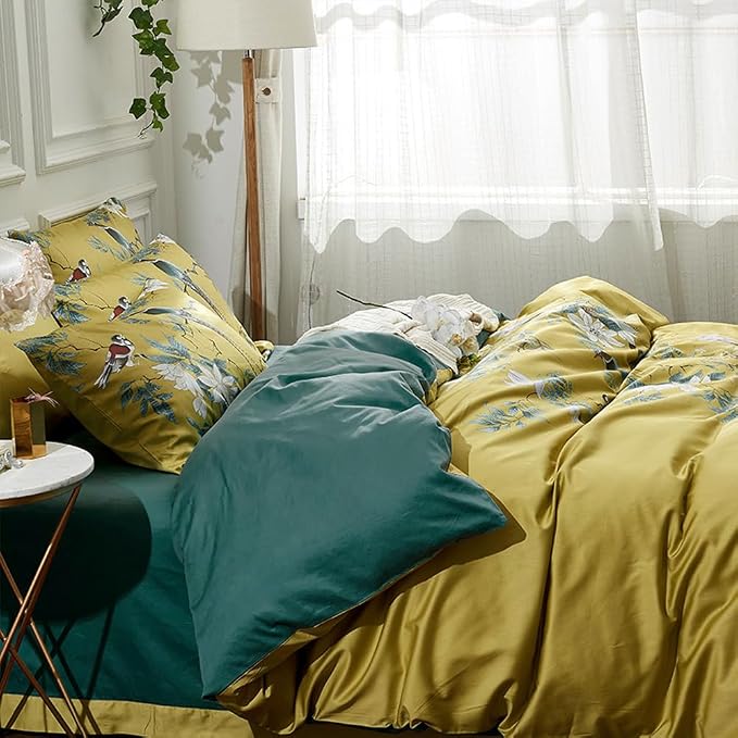 mixinni Bird Duvet Cover Twin XL Garden Floral Duvet Cover Cotton Flowers on - Image 3