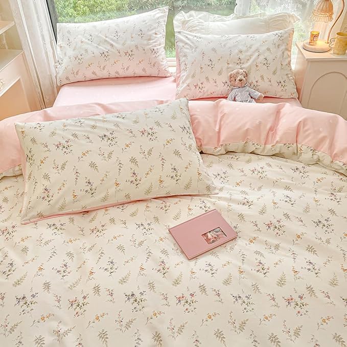 Nayoroom Floral Duvet Cover Full Size Girls Pink White Botanical Flower - Image 4
