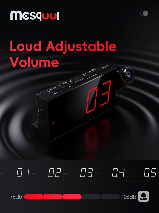 Mesqool Projection Alarm Clock, Loud Vibrating Alarm Clock - Image 6