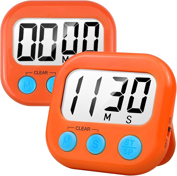 2 Pack Digital Kitchen Timer for Cooking Big Digits Loud Alarm Magnetic Backing by AOUCE