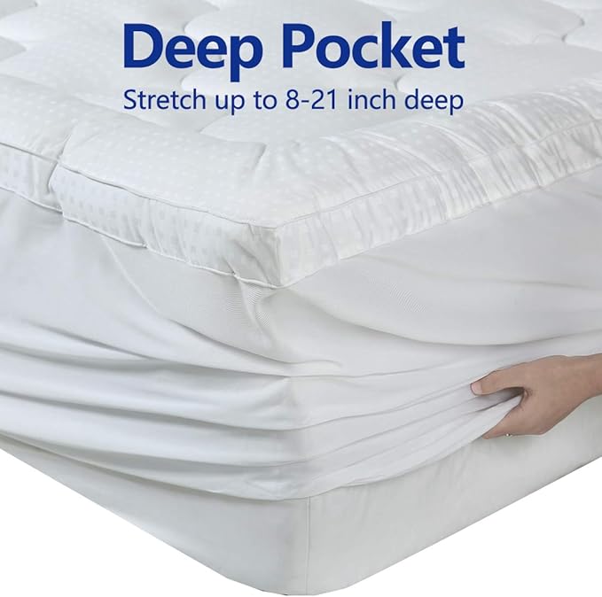 EASELAND Full Size Mattress Topper Pillow Top Mattress Cover Quilted Fitted - Image 3