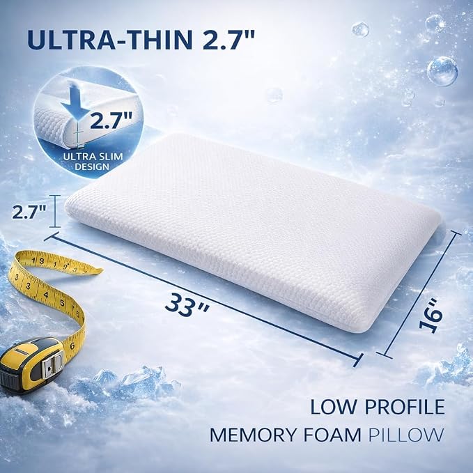 DLIGHT BD Slim 2.7" Stomach Sleeping Memory Foam Pillow-Thin, Soft Yet - Image 2