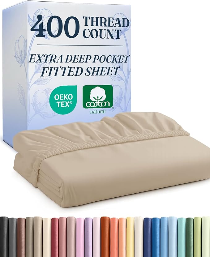 Extra Deep King 400 Thread Count Cotton Fitted Sheet by CGKUnlimited