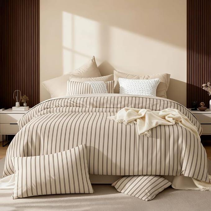 Nayoroom Striped Duvet Cover Queen Size Brown Stripe Duvet Cover Dorm Bedding - Image 7