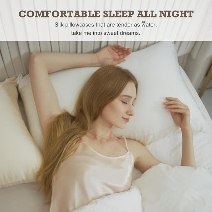 100% Mulberry Silk Pillowcase 2 Pack, Standard Size Silk Pillow Cases - Image 3