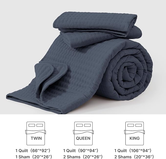 WRENSONGE Queen Quilt-3 Pieces Lightweight Bedspreads Blue Grey Queen Size - Image 8