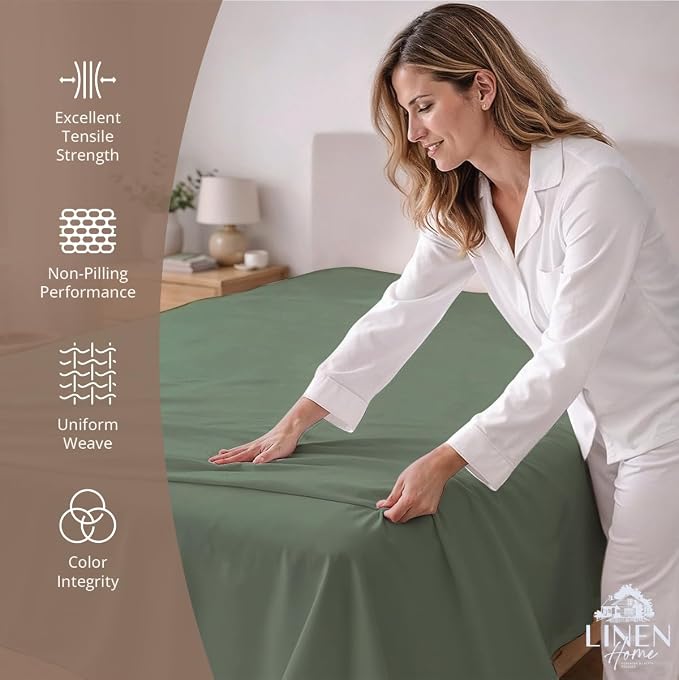 Linen Home 100% Cotton Percale 1 Flat Sheet, Queen Size - Image 2