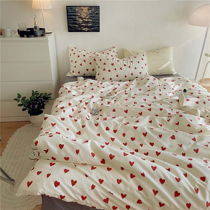 Nayoroom Heart Duvet Cover Queen Size Cute Red Love Heart Printed on White - Image 2