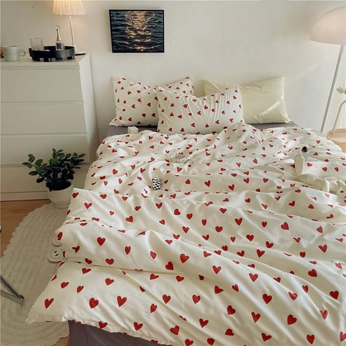 Nayoroom Heart Duvet Cover Full Size Cute Red Love Heart Printed on White - Image 2