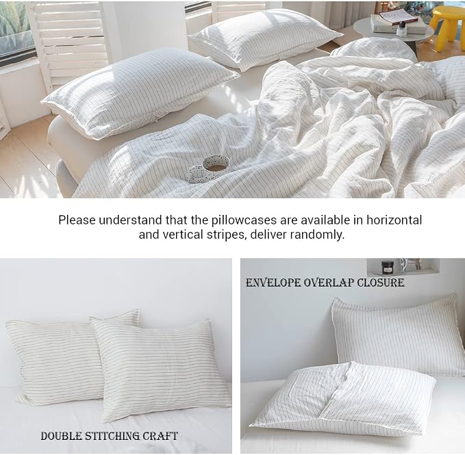 Simple&Opulence 100% Linen Duvet Cover Set 3pcs Yarn Dyed Vertical Pinstripe - Image 4