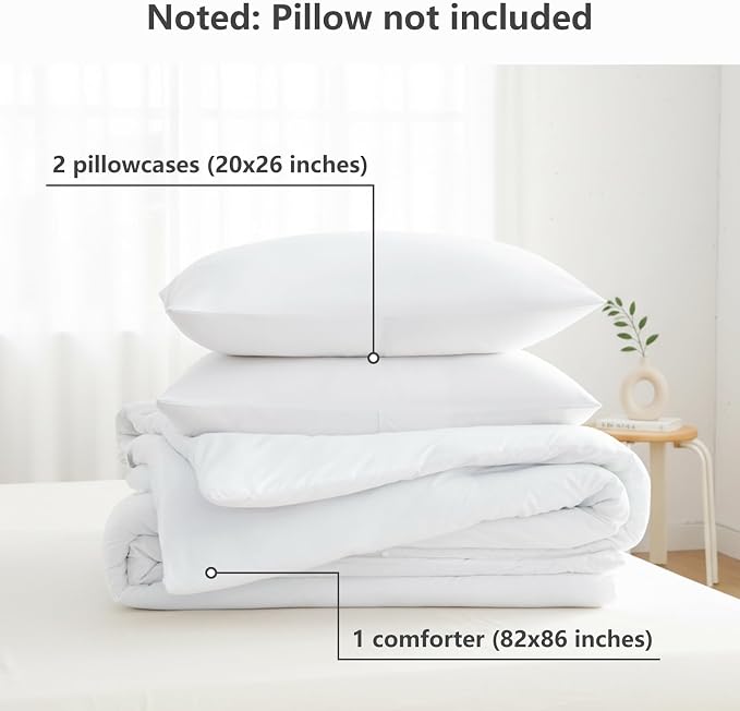 CozyLux Full Size Comforter Set White, 3 Pieces Solid Breathable Quilted - Image 7