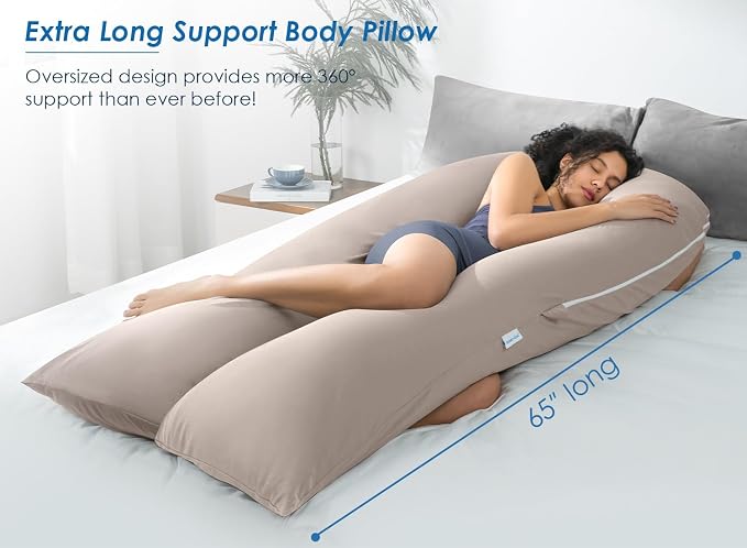 QUEEN ROSE Extra Long U Shaped Body Pillow, Cooling Pregnancy Pillows - Image 2