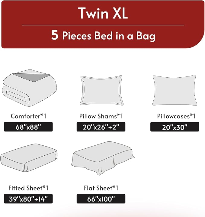 MUXHOMO 5 Pieces Twin XL Comforter Set, Reversible Bed in a Bag Twin XL Size - Image 5
