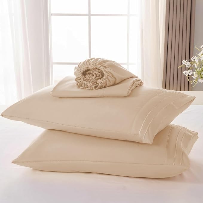 ROSE&RISY Khaki Full Sheet Set, 4 Pieces Soft Bedding Full Sheet Set, - Image 7