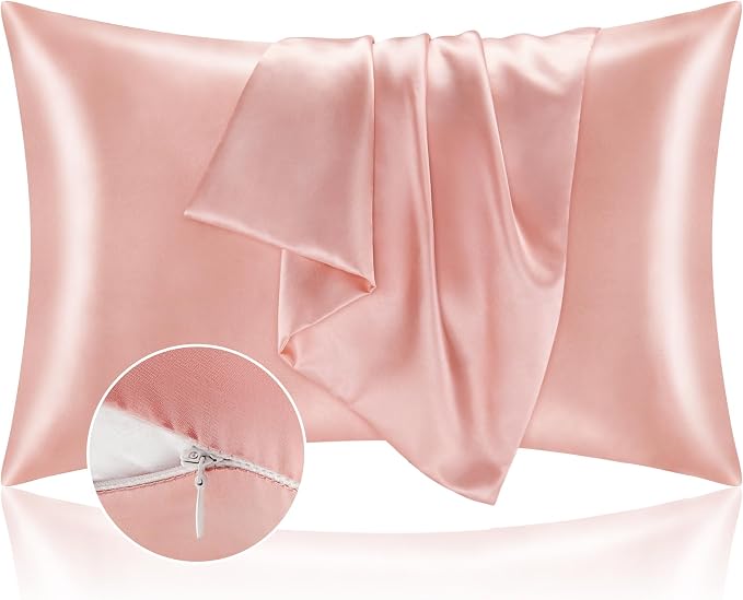 BEDELITE Satin Pillowcase with Zipper, Coral Pillow Cases Queen Size Set of 2 by BEDELITE