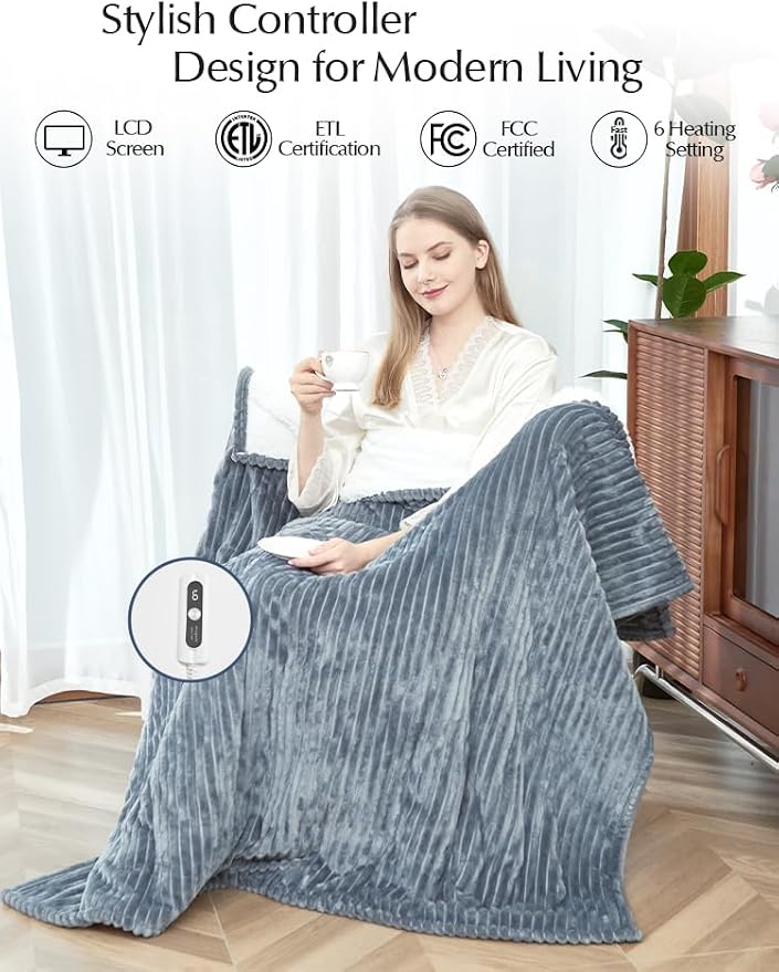 SNUGSUN Heated Blanket Throw Size, Soft and Cozy Electric Heating Blanket - Image 5