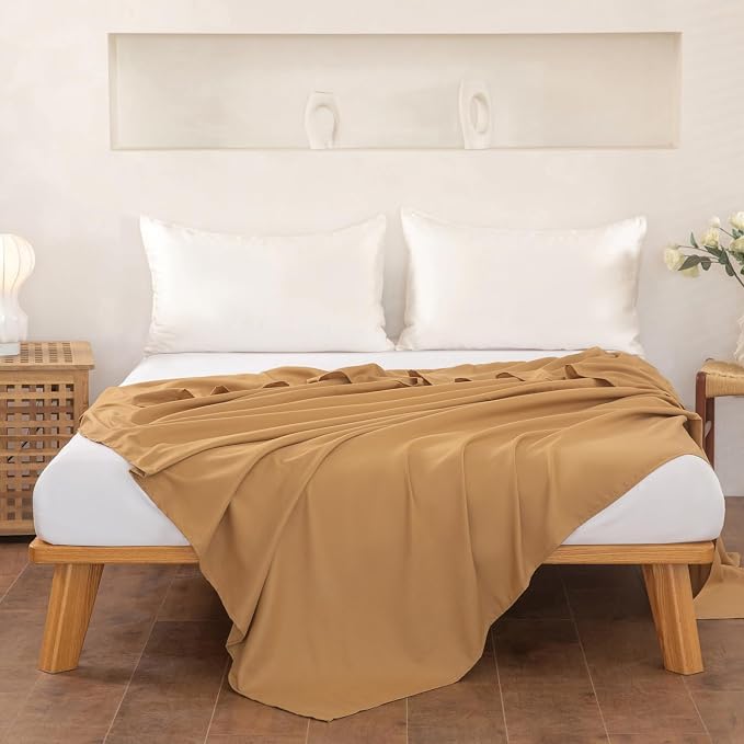 Twin Flat Sheet Only，66x96Inch Light Brown - Image 2