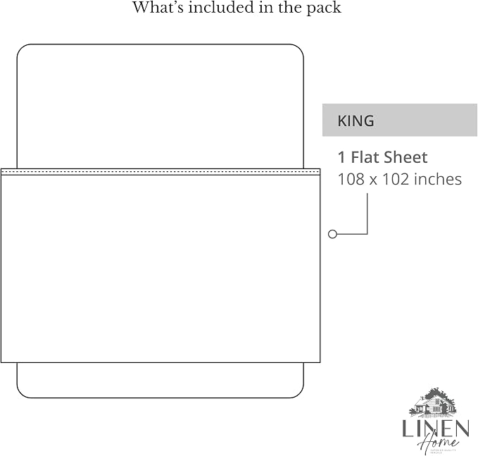 Linen Home 100% Cotton Percale 1 Flat Sheet, King Size - Image 6
