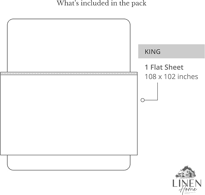 Linen Home 100% Cotton Percale 1 Flat Sheet, King Size - Image 6