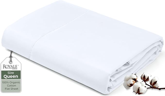 Royale Linens 100% Organic Cotton Queen Flat Sheet Only by ROYALELINENS