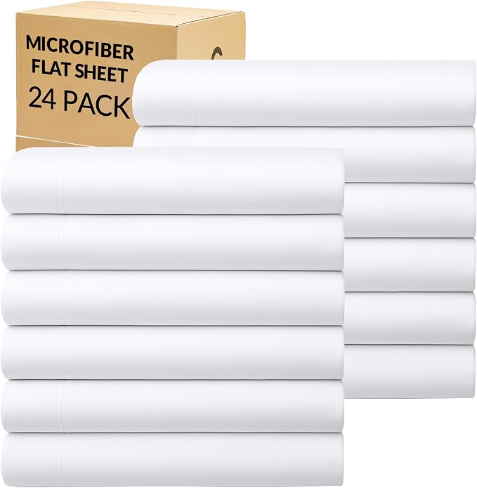 GOLD TEXTILES Queen Flat Sheet 24 Pack – Brushed Microfiber Top Sheets by GOLDTEXTILES