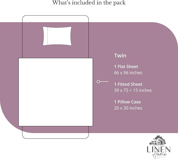 Linen Home 100% Cotton Percale Sheets Twin Size, Damson Berry, Deep Pocket - Image 6