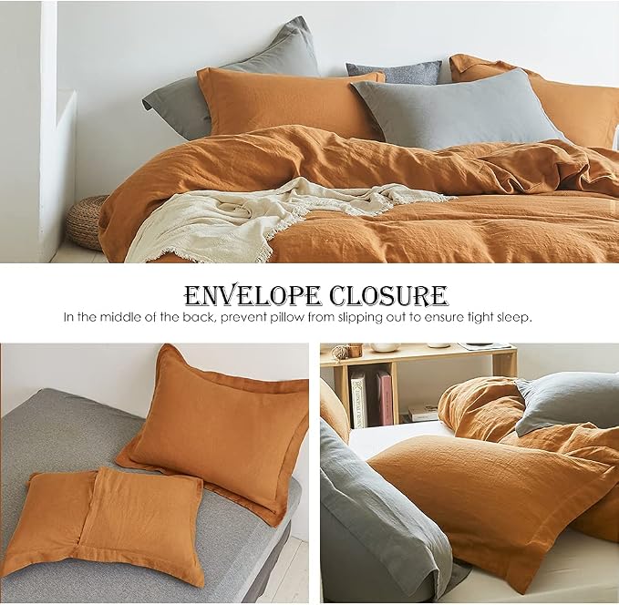 Simple&Opulence 100% Linen Duvet Cover Set 3pcs Basic Style Natural French - Image 4