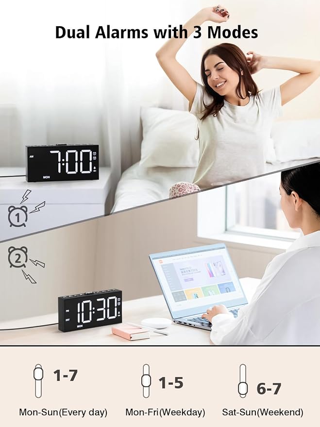 PPLEE Loud Alarm Clock for Heavy Sleepers, Dual Vibrating Alarm Clock - Image 3