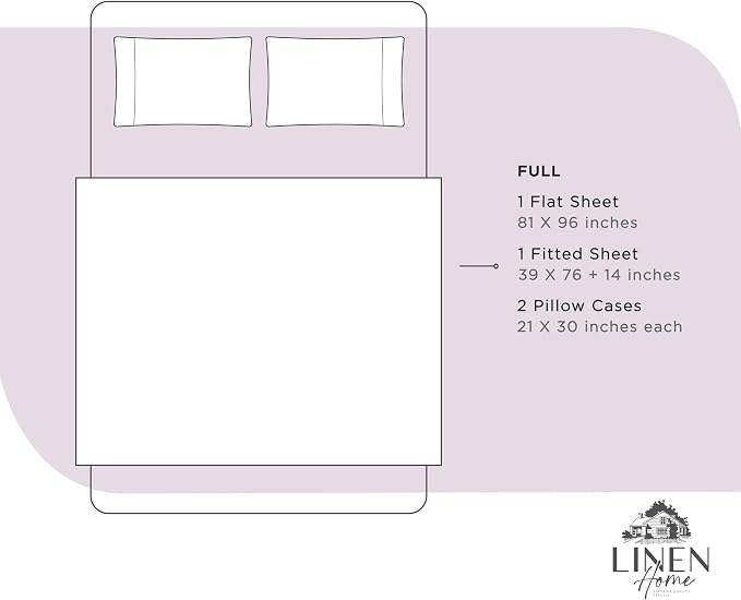 Linen Home 100% Cotton Percale Sheets Full Size, Iris Lilac, Deep Pocket - Image 6