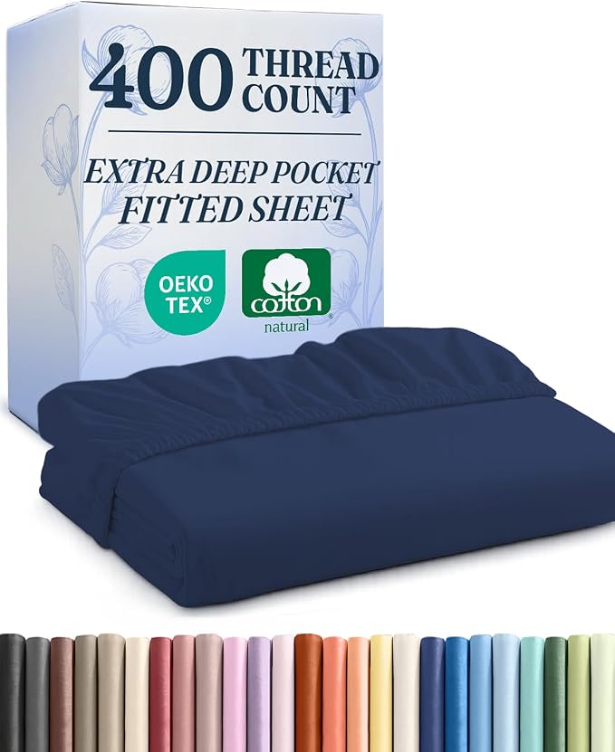 Extra Deep California King 400 Thread Count Cotton Fitted Sheet by CGKUnlimited