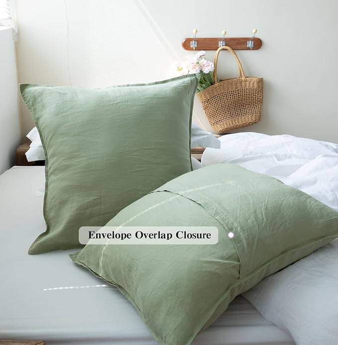 Simple&Opulence 100% Washed Linen Euro Shams 26'' x 26'' Pack of 2, Basic Style - Image 4
