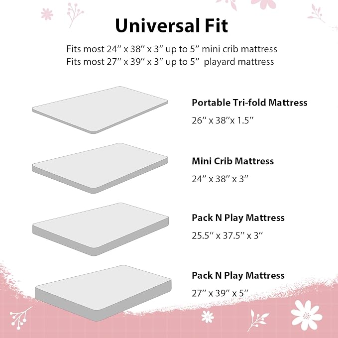 Baby Mini Crib Sheets Girl, Portable 38”x26” Pack and Play Sheets Fitted - Image 8