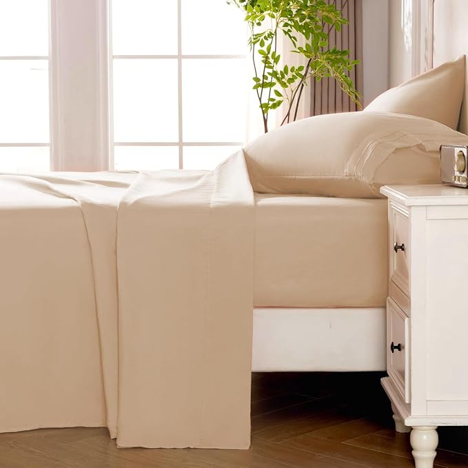 ROSE&RISY Khaki Full Sheet Set, 4 Pieces Soft Bedding Full Sheet Set, - Image 4