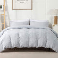 AveLom Light Gray Duvet Cover Full, 3 Pieces, Seersucker Tripe Soft Washed by AveLom