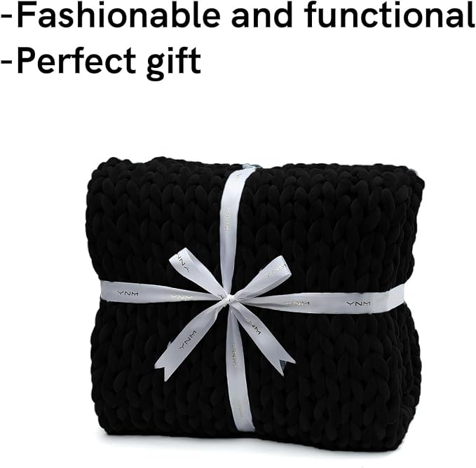 YnM Velvet Weighted Blanket, Handmade Chunky Knitted Design, Soft and Cozy - Image 4
