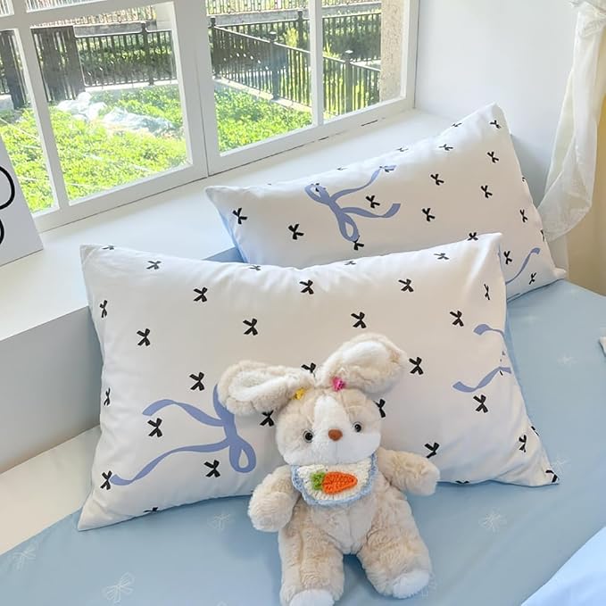 Nayoroom Blue Bow Duvet Cover Queen Size Reversible Blue Duvet Cover 3 Pieces - Image 7