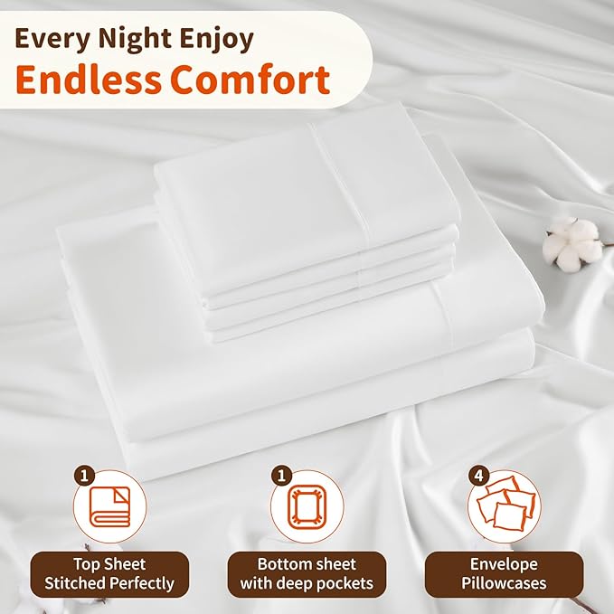 LBRO2M 1000 Thread Count 100% Egyptian Cotton Sheets Set 6 Piece Sets King Bed - Image 5