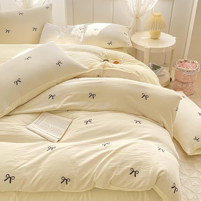 Nayoroom Bow Duvet Cover Queen Size Reversible Aesthetic Duvet Cover 3 Pieces by Nayoroom