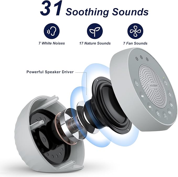 Housbay White Noise Sound Machine, 31 Soothing Sounds, 5W Loud Stereo Sound - Image 3