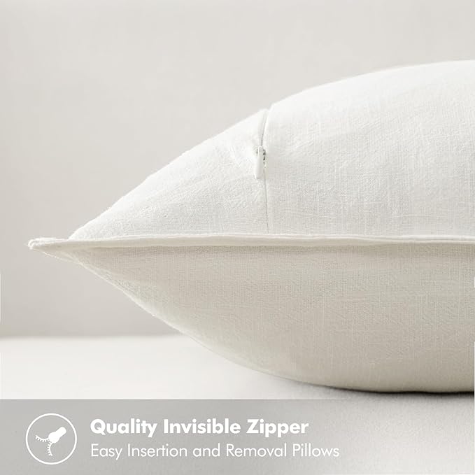 MIULEE Decorative Linen Lumbar Pillow Covers 12x20 Inch Cream White Boho - Image 3