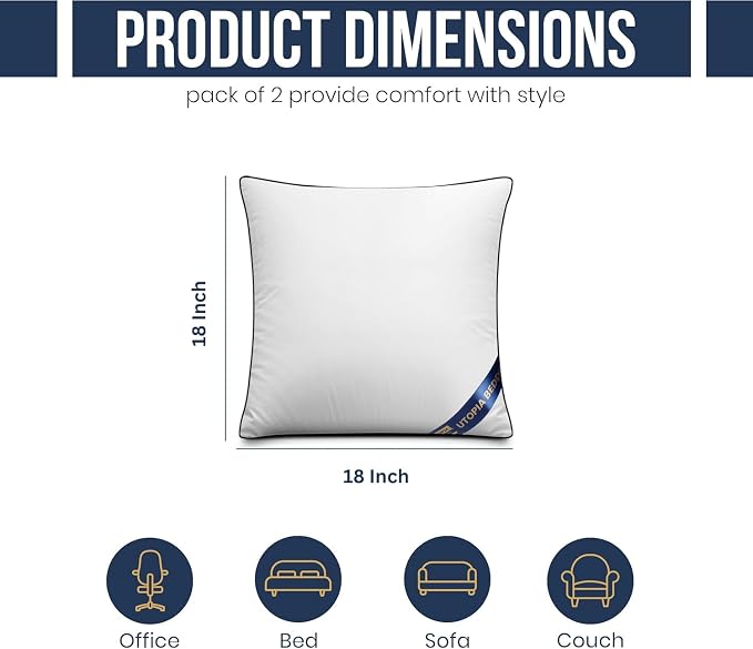 Utopia Bedding Throw Pillow Inserts, 18 x 18 Inches Decorative Indoor Pillows - Image 2