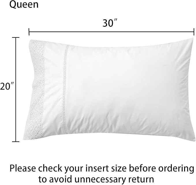 100% Cotton Lace Pillow Cases Queen Size Set of 2 - Image 2