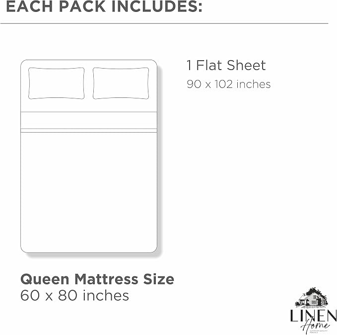 Linen Home 100% Cotton Percale 1 Flat Sheet, Queen Size - Image 5