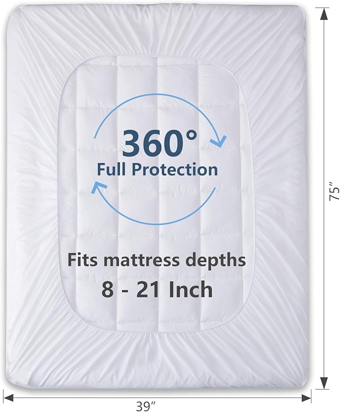 CozyLux Twin Extra Long Size Mattress Pad Pillow Top Cotton Cooling Twin XL - Image 4