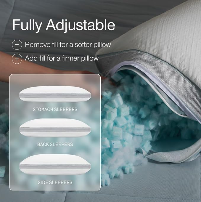 Coop Home Goods Cool+ Adjustable Pillow, King Size Plus Shaped Memory Foam - Image 2