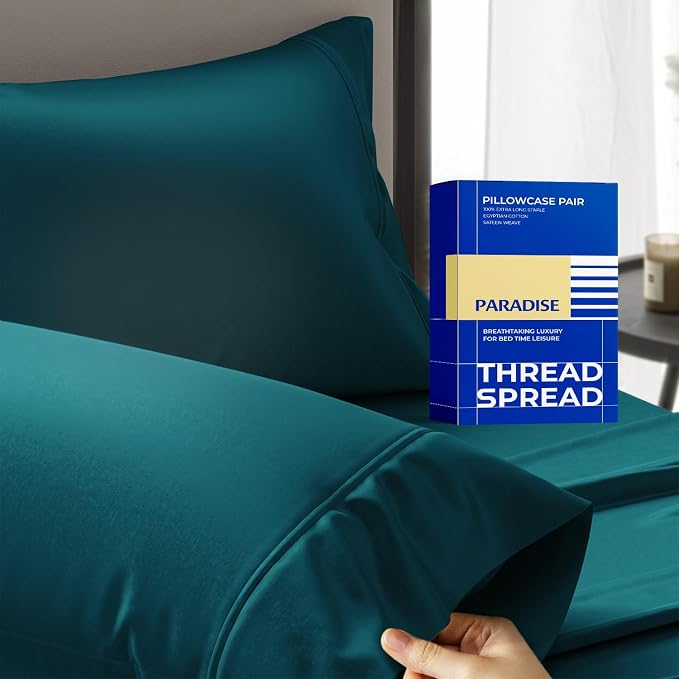 Thread Spread 100% Egyptian Cotton Pillow Cases Queen Size Set of 2 by THREADSPREAD
